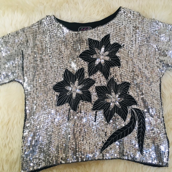 Vintage Sequined Silk Blouse - Picture 1 of 5